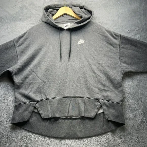 Nike Hoodie Sweatshirt Womens Medium Gray Cropped Pullover Fleece High Low Hem - Picture 9 of 9